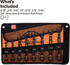 KLEIN TOOLS 69508 SAE Ratcheting Combination Wrench Set, 8-Piece, Slide-Lock 90-Tooth Ratchet, I-Beam Handle, Color-Coded Size Markings, Roll Pouch Storage