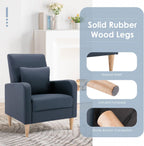 COLAMY Mid-Century Modern Upholstered Accent Chair with Back Pillow & Solid Wood Legs, Leather Cozy Armchair for Living Room, Bedroom, Reading Nook, Apartment & Small Spaces, Blue
