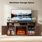 Marsail Fireplace TV Stand up to 70" TV with Storage, Farmhouse Entertainment Center with 23" Electric Fireplace, Adjustable Shelves, Remote Control & Cable Management, for Living Room, Brown