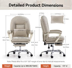 EMIAH Ergonomic Office Chair with Foot Rest Criss Cross Chair with Wheels Reclining Executive Office Chair Mid Back PU Leather Swivel Computer Chairs Lumbar Support for Home Office (Beige)