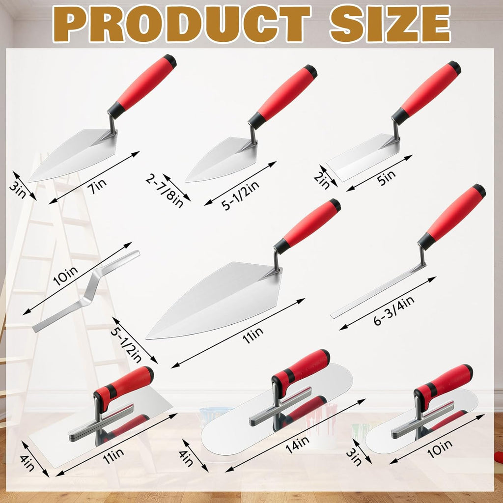 SiliFine 18 Pcs Masonry Trowel Construction Tool Kit with Tool Bag, Includes Putty Knives, Gloves Rebar Hooks, Stainless Steel Tools for Home, DIY, Concrete Masonry Work(Orange)