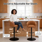 Bar Stools Set of 4, Swivel Counter Height Barstools with Back and Arms, Adjustable Faux Leather Bar Chair, Upholstered Island Stool for Bar, Kitchen, Counter (Caramel Brown, Set of 4)