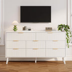 Fluted Dresser for Bedroom with 8 Drawers, Wooden Dresser with Metal Handle, Modern Storage Organizer for Bedroom, Wood Closet for Hallway, Living Room,White BDR104W