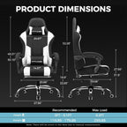 GTPLAYER Gaming Chair, Computer Chair with Footrest and Lumbar Support, Height Adjustable Game Chair with 360°-Swivel Seat and Headrest and for Office or Gaming (Fabric, Black White)