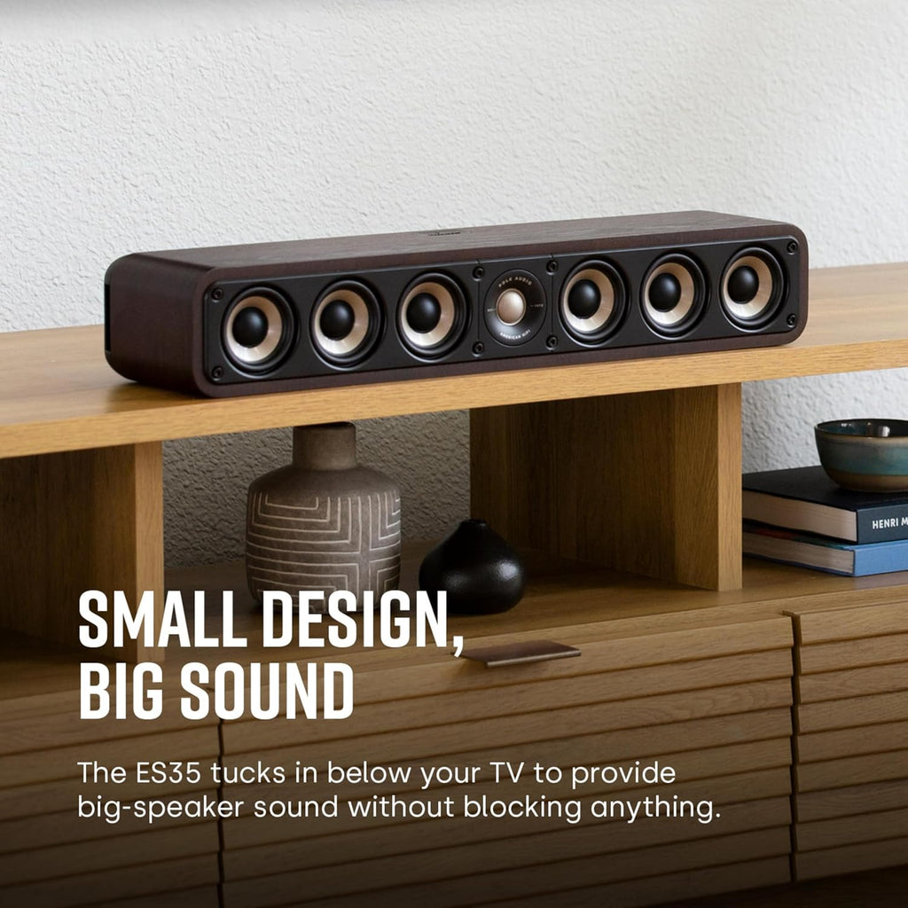 Polk Signature Elite ES35 Slim Center Channel Speaker - Hi-Res Audio Certified  Dolby Atmos & DTS:X Compatible  1" Tweeter & (6) 3" Woofers  Dual Power Port for Effortless Bass  Stunning Black