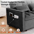 Convertible Sofa Bed, Pull Out Couch with Side Pockets, 3 in 1 Velvet Fabric Loveseat Sleeper Sofa Bed, Pull Out Couch with Adjustable Backrest for Living Room, Bedroom, Apartment, Black