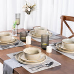 GBHOME 24 Pieces Double Bowls Ceramic Dinnerware Sets for 6, Stoneware Plates and Bowls Set with Reactive Glaze, Scratch Resistant Stoneware Dishes Set, Dishwasher & Microwave Safe