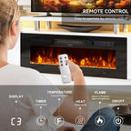 70" Fireplace TV Stand, 2-Tier LED Entertainment Center with 36" Fireplace, Fits TVs up to 80", Modern High Gloss TV Console with LED Lights & Storage Cabinets for Living Room, White + Black