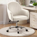 Warmiehomy Office Chair, Velvet Desk Chair for Home Office, Cozy Vanity Chair, Girl Cute Makeup Chair with Arm Rest for Bedroom Dressing Room (Cozy Beige)