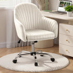 Warmiehomy Office Chair, Velvet Desk Chair for Home Office, Cozy Vanity Chair, Girl Cute Makeup Chair with Arm Rest for Bedroom Dressing Room (Cozy Beige)