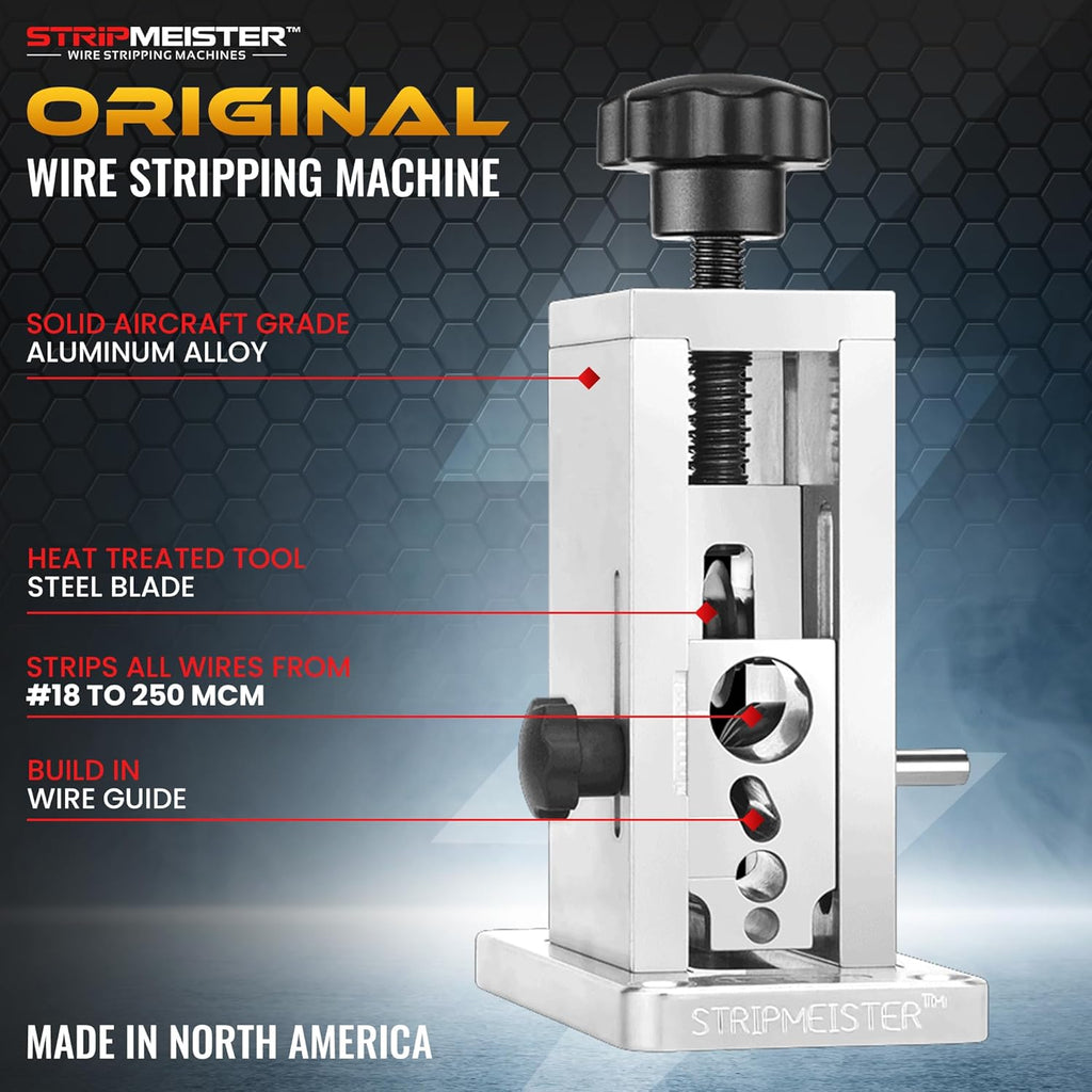 StripMeister Original Drill-Powered Wire Stripper – Wire Sizes Up To Ø3/4", Jam-Free, Copper Wire, Built for Safety, Speed, and Efficiency - Portable Wire Stripping Machine