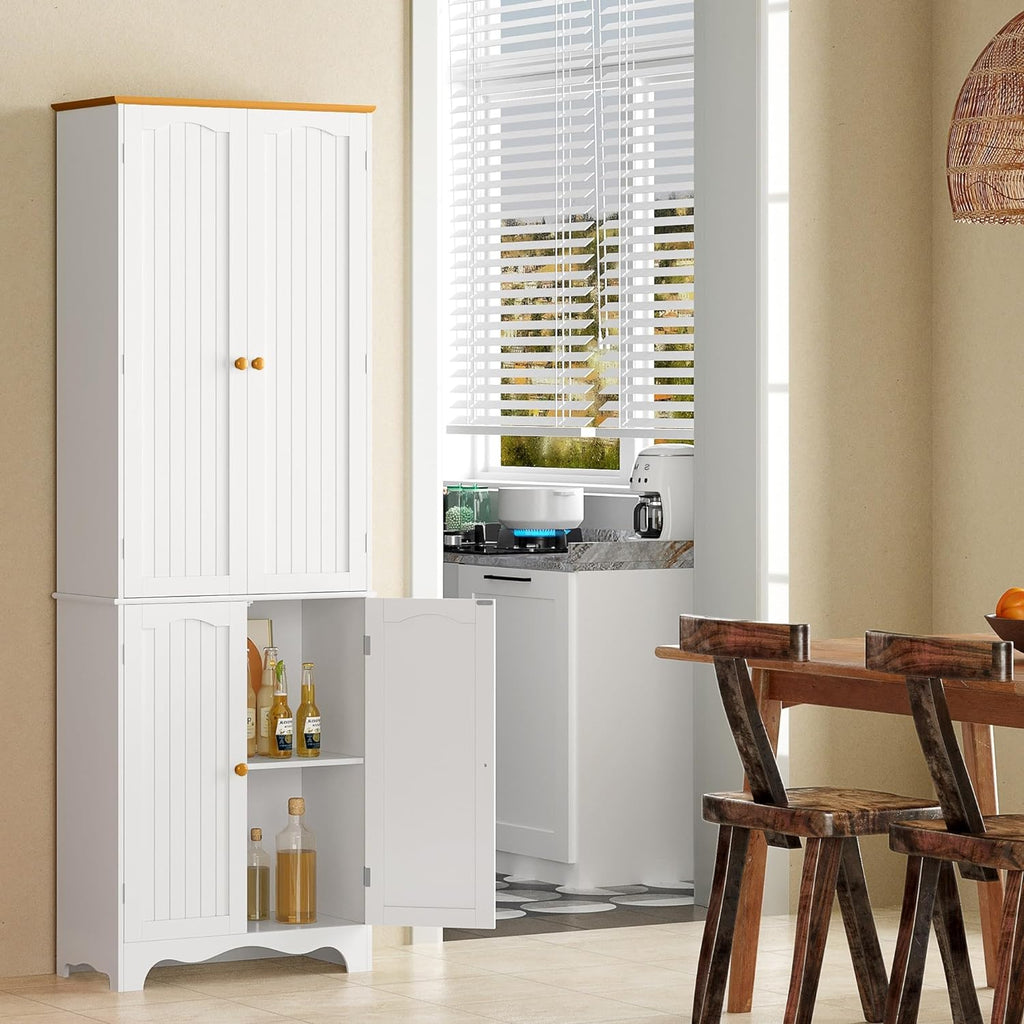 Function Home 72" Kitchen Pantry Cabinet, Freestanding Storage Cabinets, Tall Food Pantry with Doors and Adjustable Shelves, Utility Floor Cabinet for Kitchen Dining Room Living Room, White