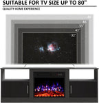 70" Fireplace TV Stand with 23" Electric Fireplace for TVs Up to 80 inch, Modern LED Light Entertainment Center with High Gloss Storage Cabinet, Media TV Consoles for Living Room (Black, 70")