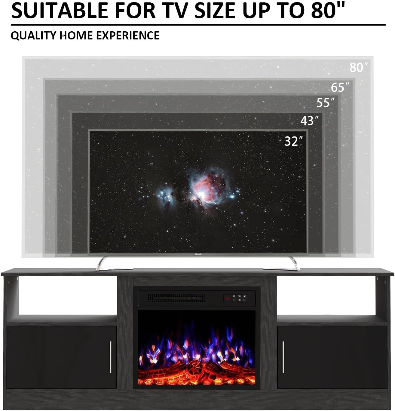 70" Fireplace TV Stand with 23" Electric Fireplace for TVs Up to 80 inch, Modern LED Light Entertainment Center with High Gloss Storage Cabinet, Media TV Consoles for Living Room (Black, 70")
