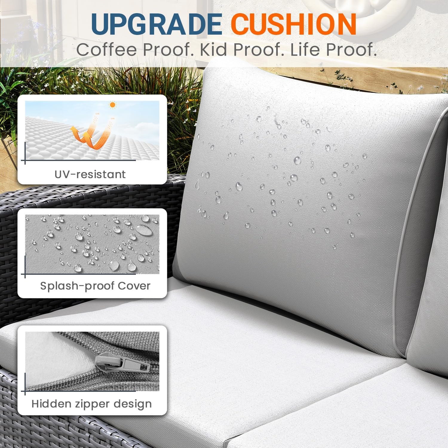 Wisteria Lane 4 Piece Patio Furniture Set  Wicker Outdoor Patio Conversation Furniture Set  All Weather Outdoor Patio Sofa with Cushion and Glass Table  Ash Gray