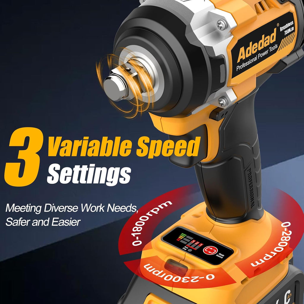 1/2 inch Brushless Impact Wrench 750N.m(553 Ft-lbs) 20V High Torque Impact Gun with 2x4.0AH Battery and Fast Charger Cordless Impact Driver for Car,Construction,Building,DIY