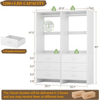 Aheaplus Closet System Closet Organizer, Wood Closet Organizer System, Walk-in Closet or Small Closets Wardrobe, Clothes Rack with Hanging Rods, 4FT Closets, Set of 2, White