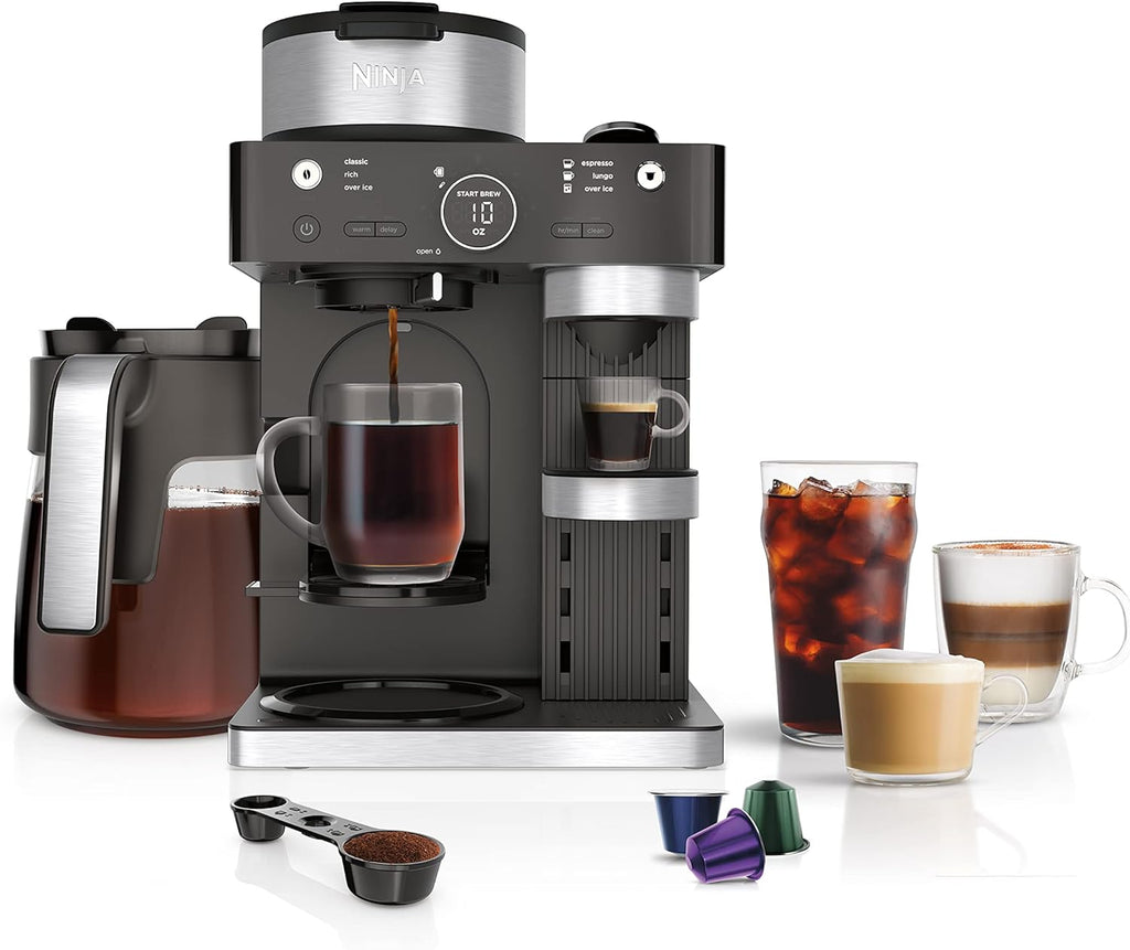 Ninja Espresso & Coffee Maker & Barista System, 3 Espresso Brew Styles, Single-Serve Coffee & Nespresso Capsule Compatible, Built-in Frother, Espresso, Cappuccino & Latte Maker, Black, CFN601