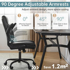 YFO Leather Office Ergonomic Home Office Desk Chair, Back Support Swivel Executive Office Chair with Wheels and Flip-Up Armrests, Small Gaming Chair with Adjustable Rocking Function, Black