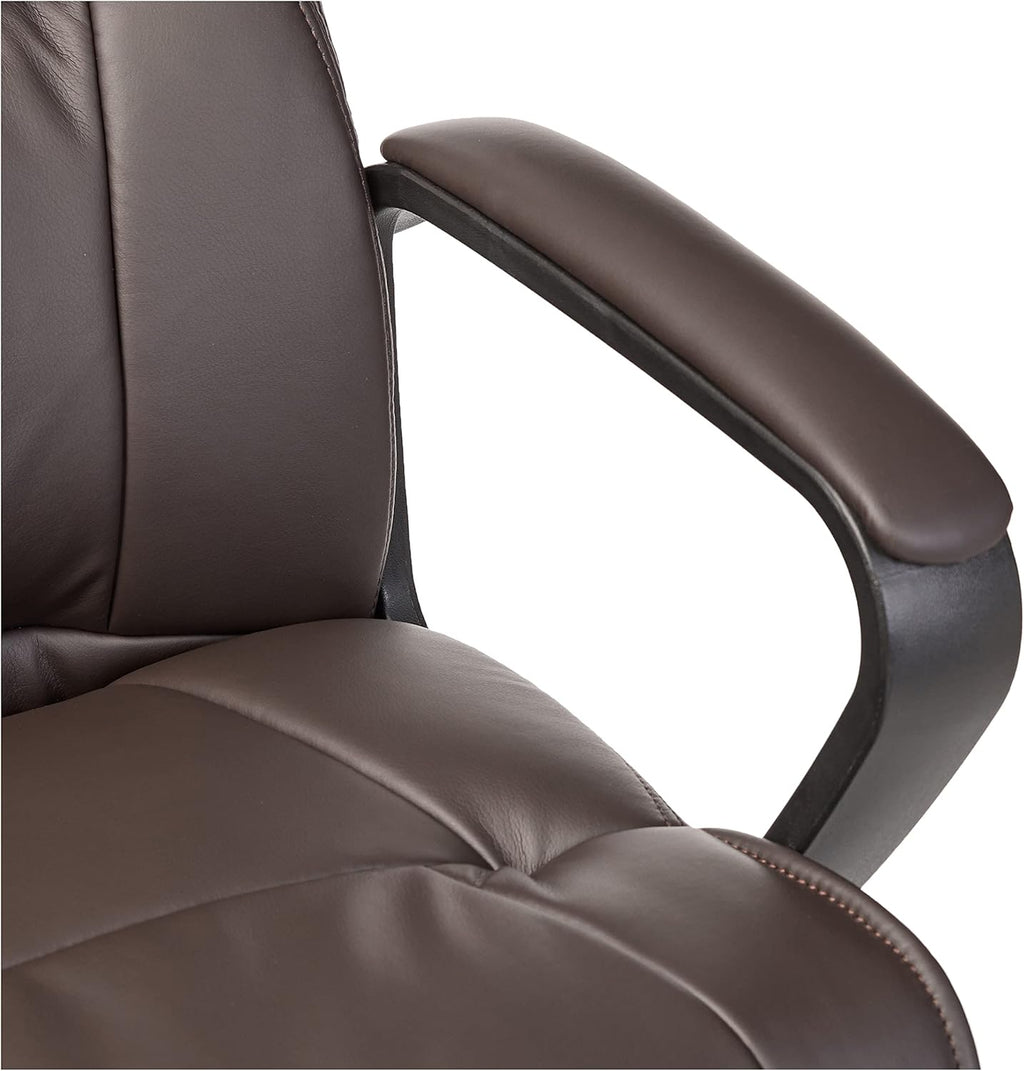 Amazon Basics Office Task Chair with Adjustable Height, 360° Swivel, Padded Armrests, Mid-Back, Rolling, 275 Pound Capacity, 24"D x 24.2"W x 34.8"H, BIFMA Certified, Dark Brown Faux Leather