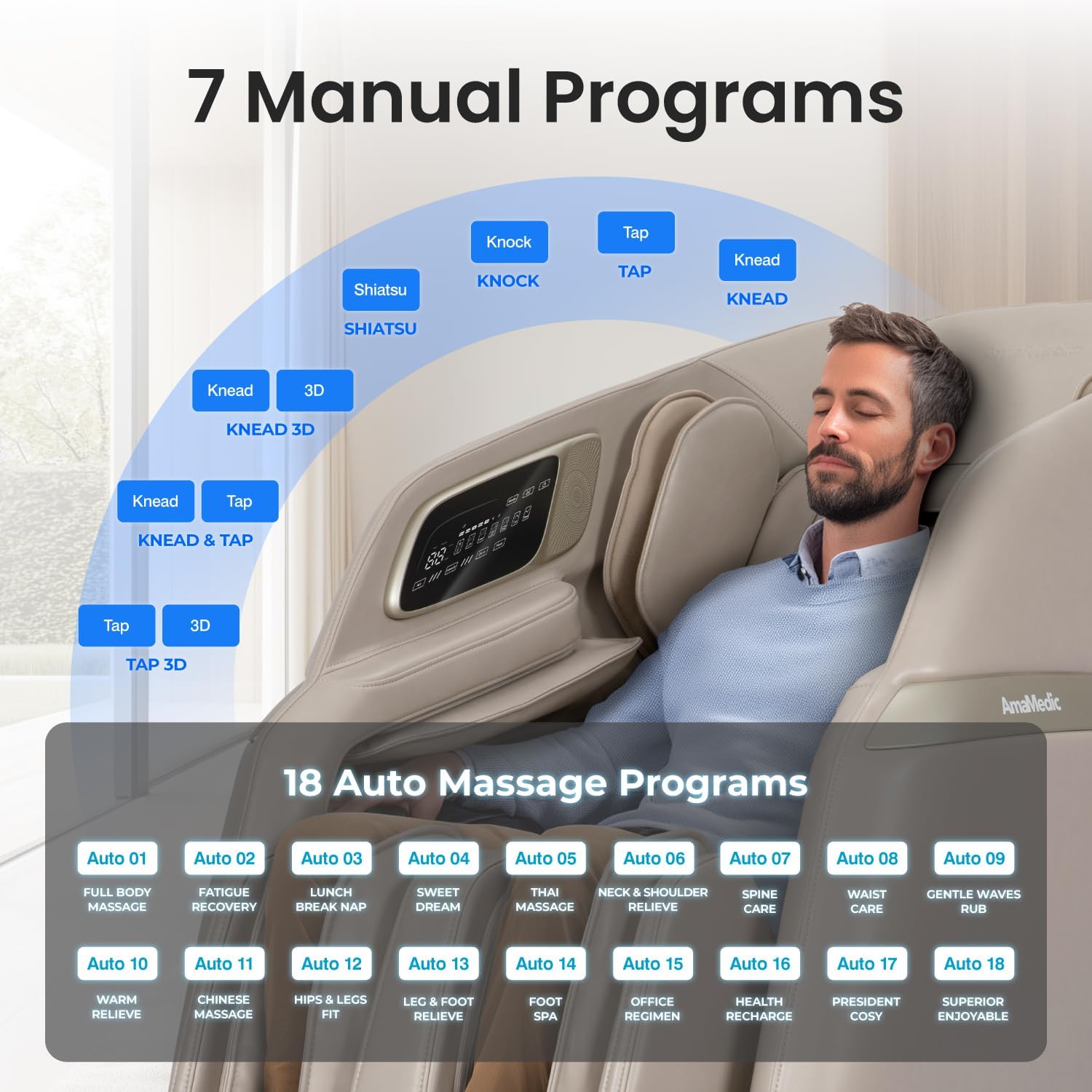 AmaMedic 3D Astoria | Full Body Massage Chair l Intelligent Voice Control | Touchscreen Controller | Heating Therapy l Zero Gravity Reclining l Bluetooth Speakers (Black)