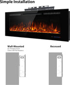 Electric Fireplace 40 inch Wide 26.5" High, Wall-Mounted & Recessed Fireplace Inserts, Multicolor Flame w/5 Dimmer, Remote Control Thermostat, Timer, Hardwire Connect, 1500W,Black