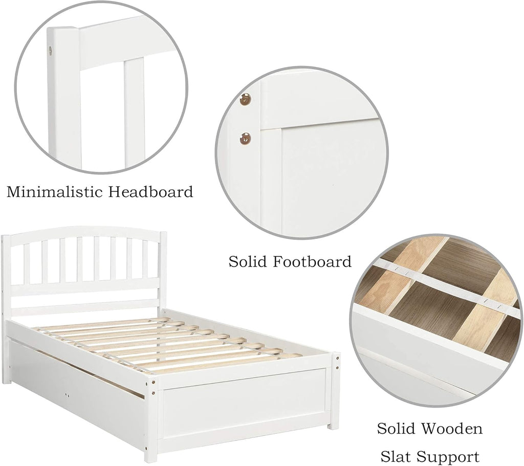 Harper & Bright Designs Twin Storage Bed Frame, Wood Platform Bed with Two Drawers and Headboard, White