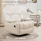 GRAINELL Rocking Chair Nursery, Electric Swivel Recliner Glider with Adjustable Armrests, Nursing Chair with USB Charger, Cup & Blanket Holders, Beige Corduroy & PU Leather