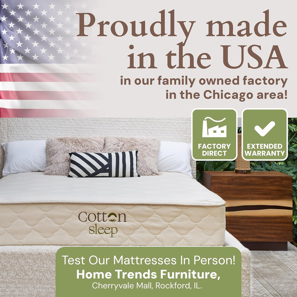 CottonSleep All Natural Mattress (100% Organic Cotton, Wool, & GOTS Latex, Made in The USA) Non Toxic, Fiberglass Free Hybrid Pocket Coil and Plush Foam Bed in A Box Medium Soft - Queen, 13"
