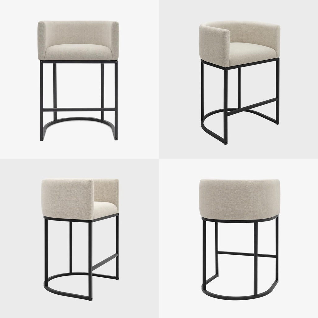 Counter Height Bar Stools Set of 3, 24 Inch Seat Height Barstools for Dining Room, Fabric Upholstered Bar Chair for Kitchen Island, Linen Counter Stools with Metal Legs, Beige