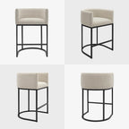 Counter Height Bar Stools Set of 3, 24 Inch Seat Height Barstools for Dining Room, Fabric Upholstered Bar Chair for Kitchen Island, Linen Counter Stools with Metal Legs, Beige