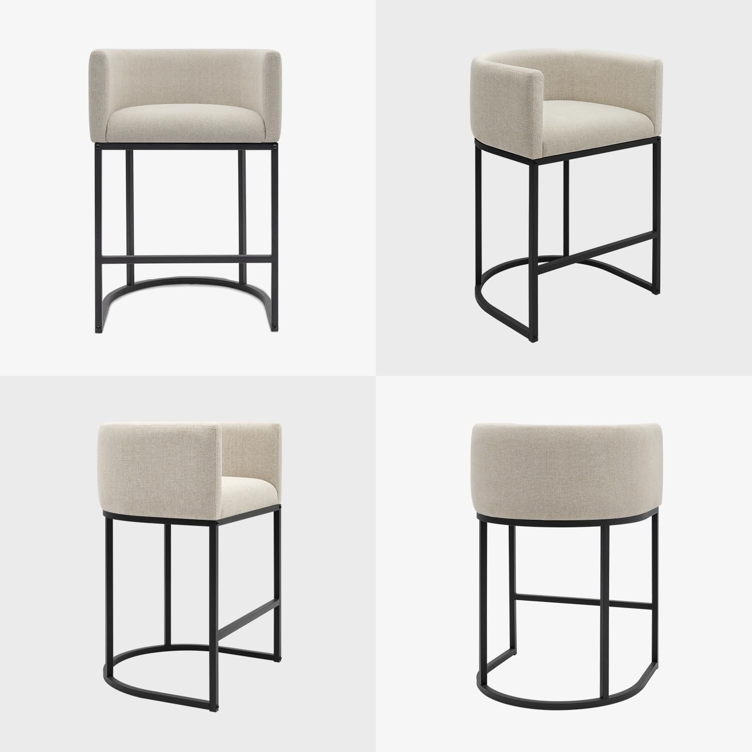 Counter Height Bar Stools Set of 3, 24 Inch Seat Height Barstools for Dining Room, Fabric Upholstered Bar Chair for Kitchen Island, Linen Counter Stools with Metal Legs, Beige