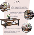 Alaterre Furniture Pomona Living Room 48 Inch Rectangular Solid Wood Coffee Table with Storage Shelf & Metal Legs – Rustic Industrial Farmhouse Large Living Room Table (Rustic Brown)