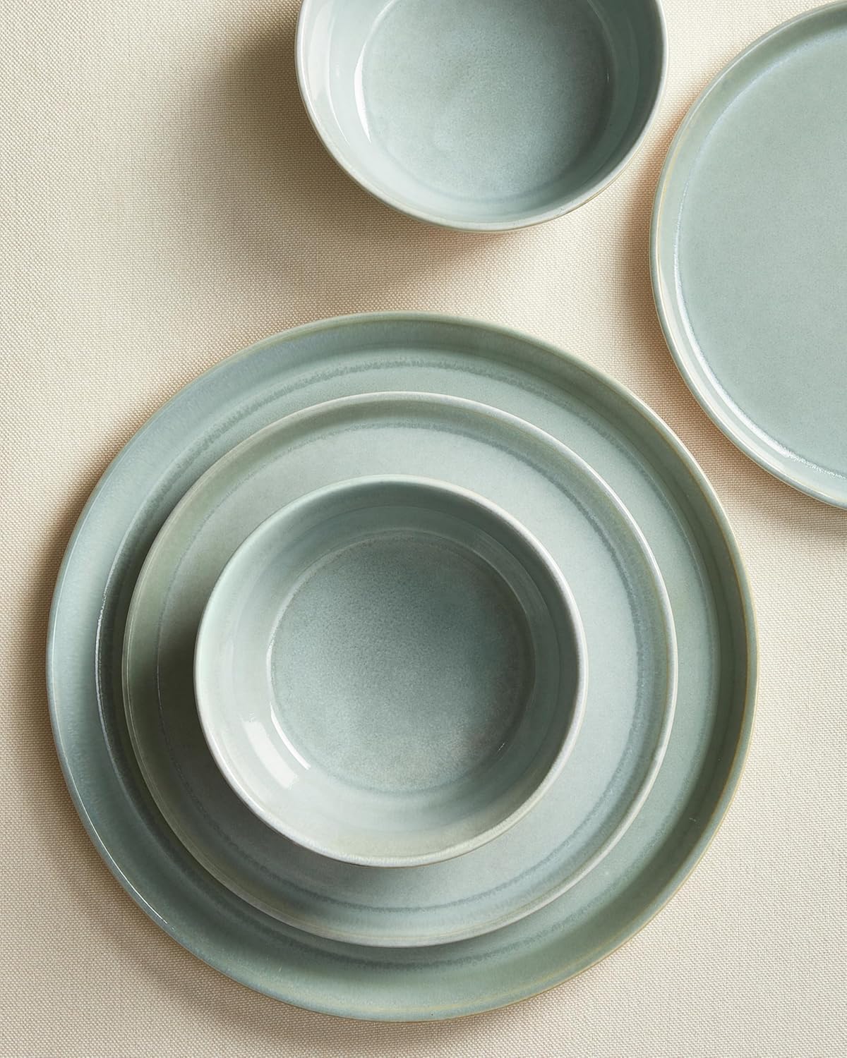 Pokini Dinnerware Sets for 6, Ceramic Plates and Bowls Set, Modern Artisan Dish Set, Microwave & Dishwasher Safe Dishware Set, Chip & Scratch Resistant Dinner Sets, Gradient Green