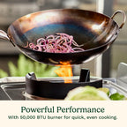 Cuisinart Outdoor Wok Station, 50,000 BTU Propane Outdoor Wok Burner w Prep Table, 14测 Carbon Steel Wok for Stir Fry, Searing, BBQ  Black
