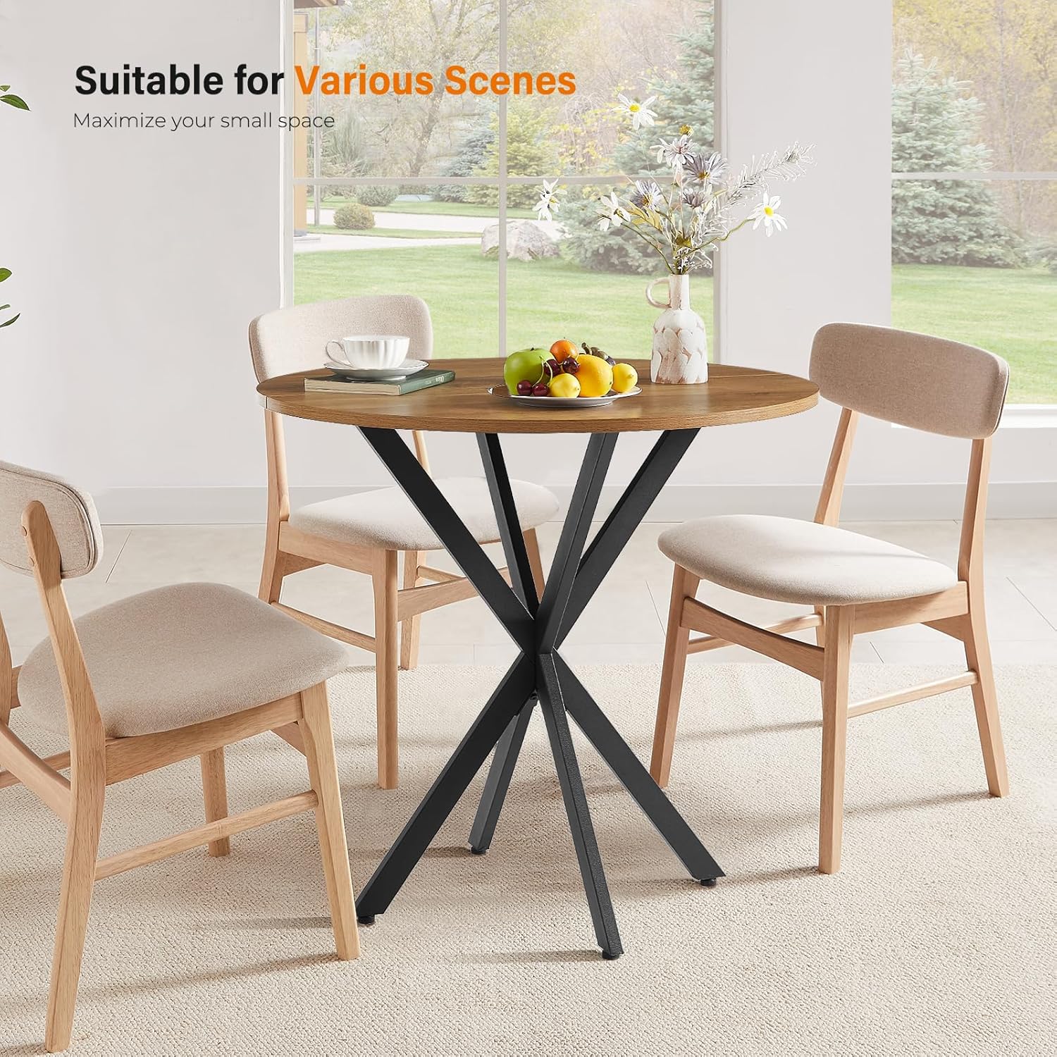 Vantic 31.5" Small Round Dining Table for 2-4, Round Kitchen Table for Small Spaces, Farmhouse Circle Dining Room Table for Kitchen and Living Room, Light Brown