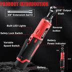 AOBEN Cordless Electric Ratchet Wrench with 83pc 1/4" to 3/8" impact sockets set,12V Electric Wrench with Variable Speed,3/8" to 1/4" Adapter, 3" Extension Bar