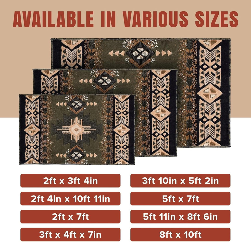 YHSF South West Native American Area Rug C318 - Easy Clean, Thick, Soft, Durable Native Tribal American Indian Inspired Rug for Bedroom/Living Room and More - Sage Green, 8 Feet x 10 Feet