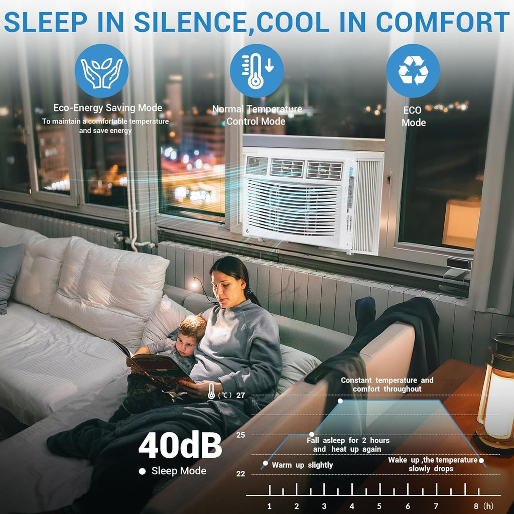 8000 BTU Window Air Conditioner with WiFi, Window AC Unit 110-115V Cools Up to 350 Sq. Ft., Energy Saving with Remote & App Control & Timer Function, Perfect for Small Rooms, Living Room, Office