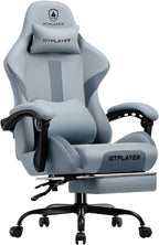 GTPLAYER Gaming Chair with Foot Rest & Pocket Spring Cushion, Breathable Fabric for Home Office Desk, Ergonomic High Back Computer Chair with Headrest & Lumbar Support, Blue/Gray