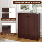 Giantex 2 Door Storage Base Cabinet - Freestanding Floor Cabinet with 3-Tier Shelf, Non-Slip Foot Pads, Kitchen Cupboard Storage Organizer for Living Room, Hallway, Entryway, Office (Brown)