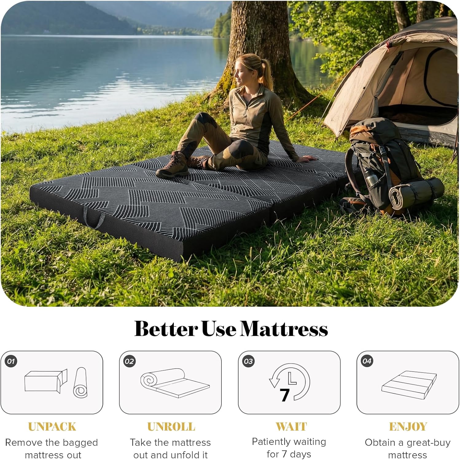 Tri Folding Mattress Queen Size - Foldable Mattress Trifold Memory Foam Mat with Washable Cover, Handle & Non-Slip Bottom Portable Foldable Floor Sofa Bed for Travel Camping Guest - 6 Inch, 78"x58"x6"