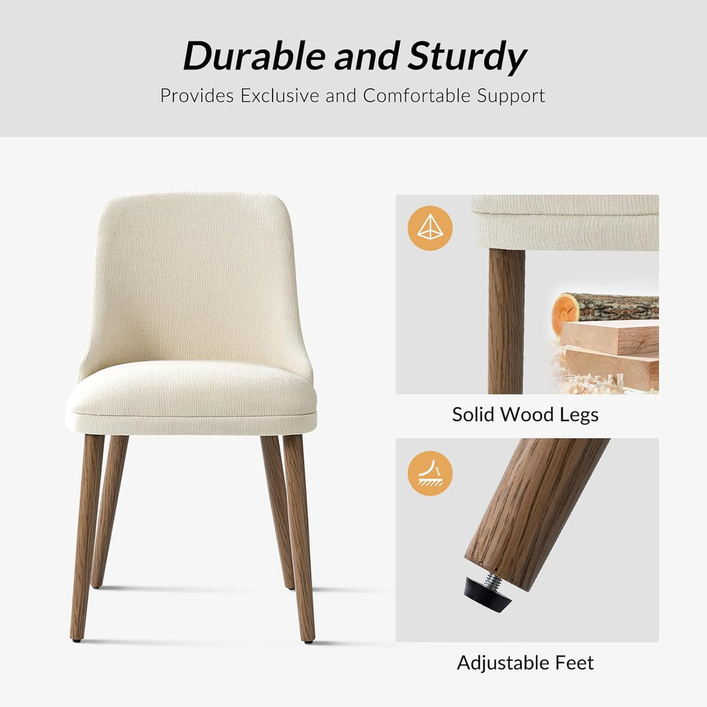 HULALA HOME Dining Chairs Set of 6, Ivory Fabric Upholstered Dining Room Chairs Set with Solid Wood Legs, Paded Back, Modern Kitchen Accent Chairs for Living Room Bedroom Reception
