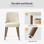 HULALA HOME Dining Chairs Set of 6, Ivory Fabric Upholstered Dining Room Chairs Set with Solid Wood Legs, Paded Back, Modern Kitchen Accent Chairs for Living Room Bedroom Reception