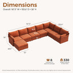 ABCASA 167.5" Oversized Modular Sectional Sofa, U Shaped Convertible Couch with Movable Ottoman, Large 8 Seat Corner Couches for Living Room Deep Seat Terracotta Chenille