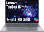Lenovo ThinkBook 16 Gen 7 Business Laptop (16" FHD+ Anti-Glare  AMD Ryzen 5 7533HS (> i7-1255U)  16GB DDR5 RAM  512GB SSD)  Fingerprint Reader  Webcam  Ethernet  Wi-Fi 6  Win 11 Pro w/ Copilot  Grey