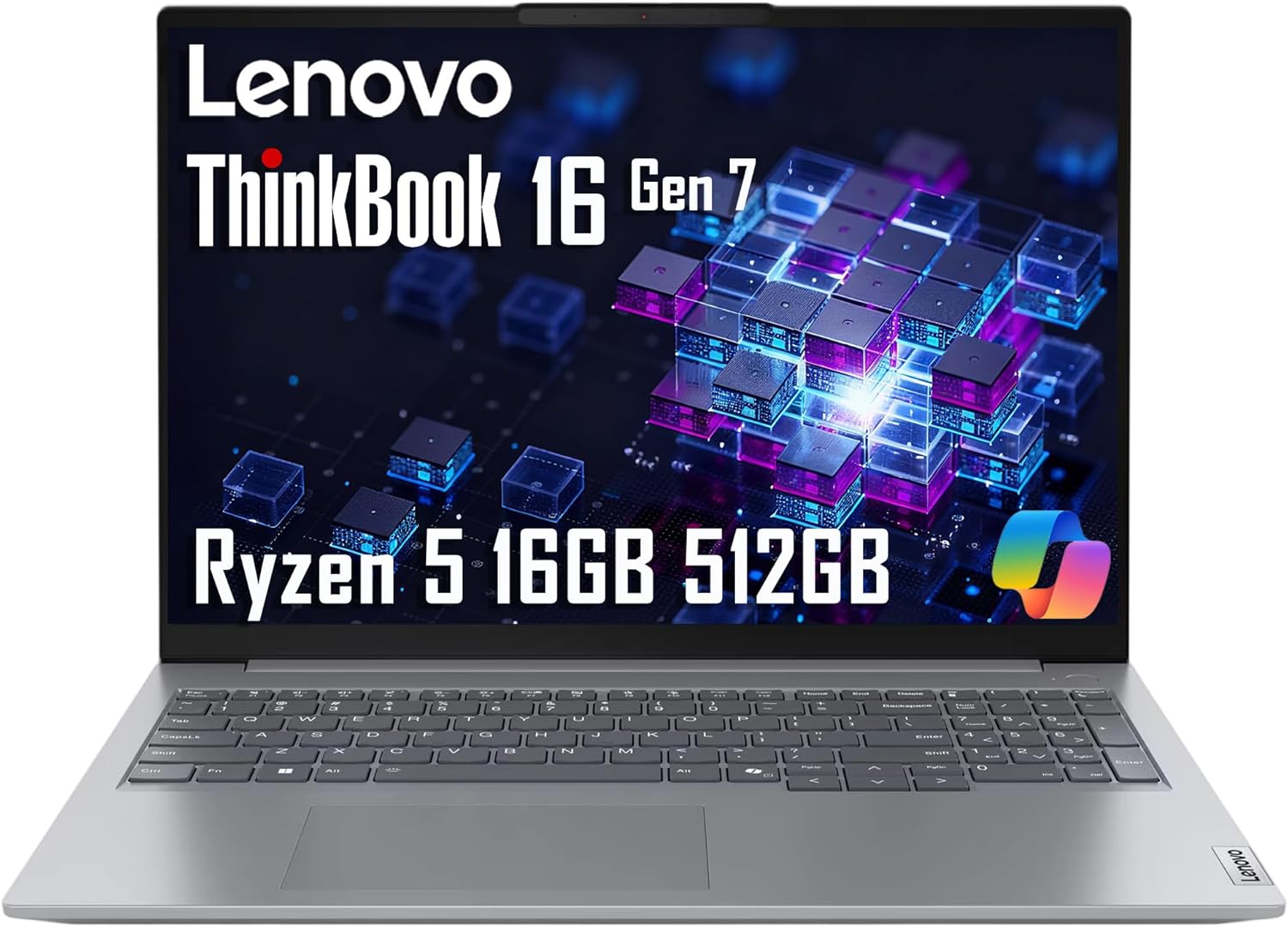 Lenovo ThinkBook 16 Gen 7 Business Laptop (16" FHD+ Anti-Glare  AMD Ryzen 5 7533HS (> i7-1255U)  16GB DDR5 RAM  512GB SSD)  Fingerprint Reader  Webcam  Ethernet  Wi-Fi 6  Win 11 Pro w/ Copilot  Grey