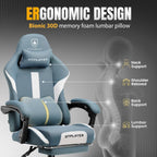 GTPLAYER Gaming Chair Ergonomic Office Chair with Foot Rest & Pocket Spring Cushion, High Back Computer Desk Chair with Headrest & Lumbar Support, Breathable Fabric Game Chair for Adults, Blue
