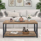 EXCEFUR Modern Coffee Table, Industrial Metal and Wood Living Room Table with Storage Shelf, Rustic Brown