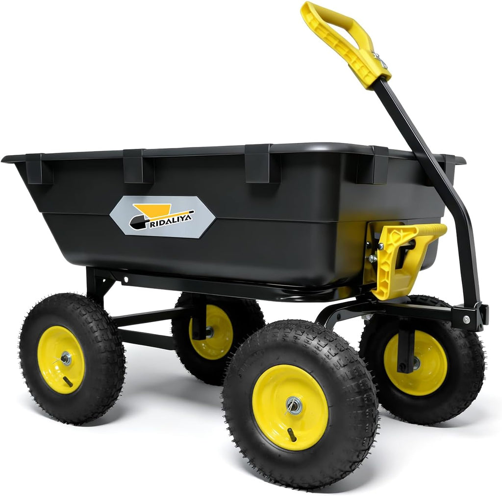 Garden Dump Cart  Heavy-Duty Utility Wagon with 1200 lbs Capacity  6 Cu Ft Bed  12.6" Pneumatic Tires  180° Pivot Steering for Yard  Lawn  and Beach Use
